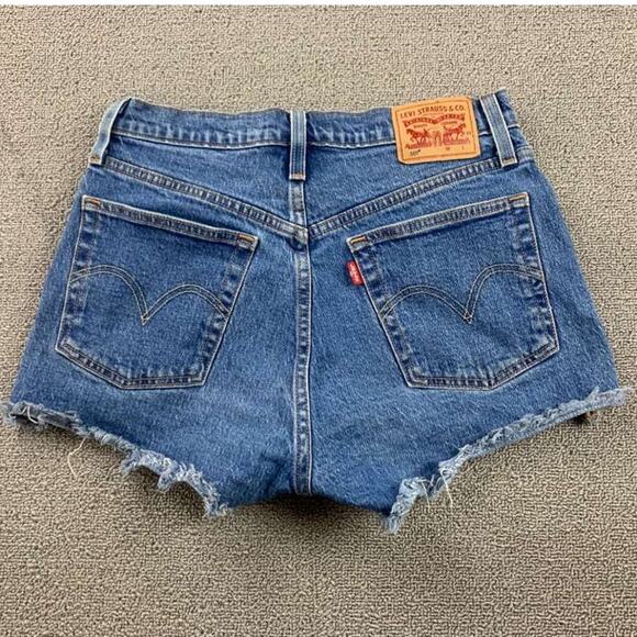 Levis 501 Cutoff Denim Shorts Women W27 Blue Raw Hem Frayed Logo Patch - Picture 2 of 10